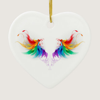 Fluffy Rainbow Wings Ceramic Ornament