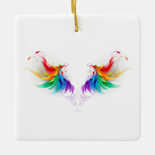 Fluffy Rainbow Wings Ceramic Ornament
