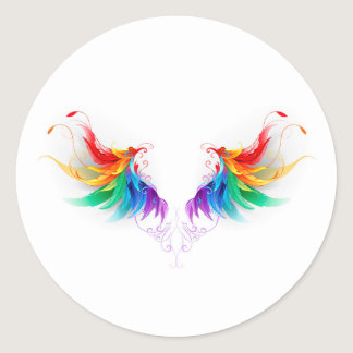 Fluffy Rainbow Wings Classic Round Sticker