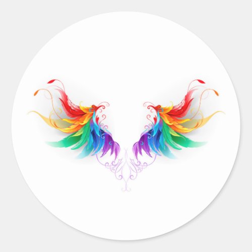 Fluffy Rainbow Wings Classic Round Sticker