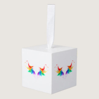 Fluffy Rainbow Wings Cube Ornament