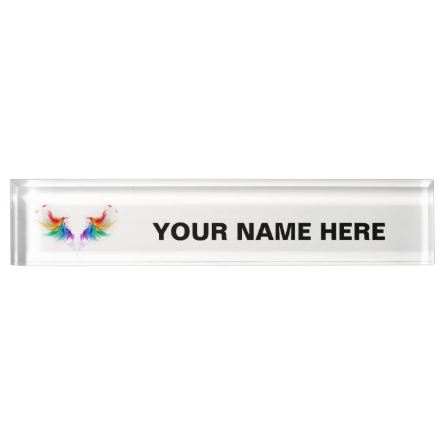 Fluffy Rainbow Wings Desk Name Plate (Front)