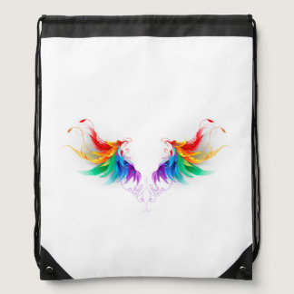 Fluffy Rainbow Wings Drawstring Bag