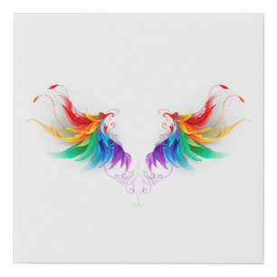 Fluffy Rainbow Wings Faux Canvas Print