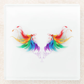 Fluffy Rainbow Wings Glass Coaster