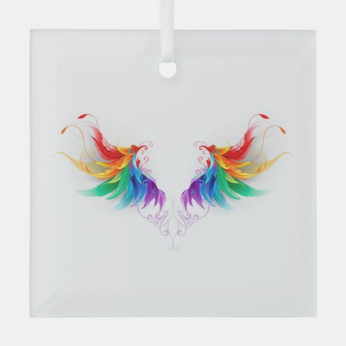 Fluffy Rainbow Wings Glass Ornament