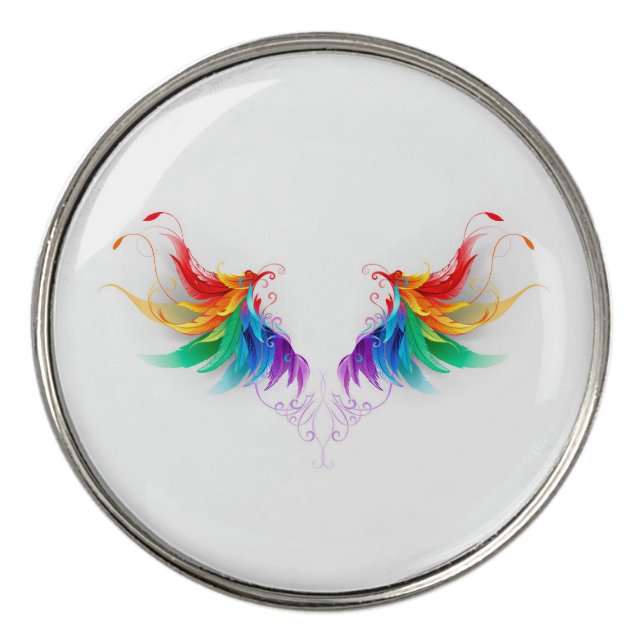 Fluffy Rainbow Wings Golf Ball Marker (Front)