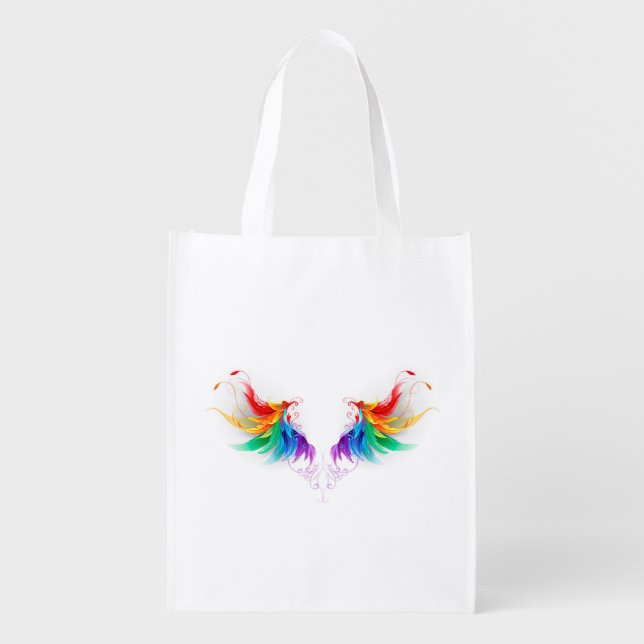Fluffy Rainbow Wings Grocery Bag (Front)