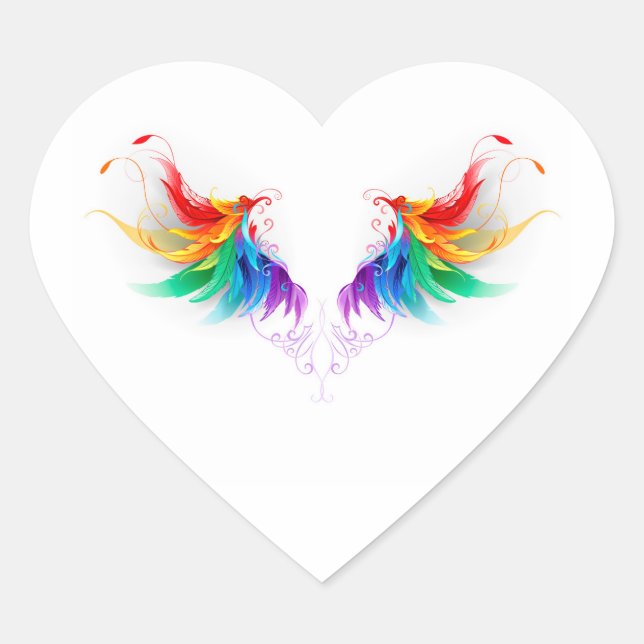 Fluffy Rainbow Wings Heart Sticker (Front)