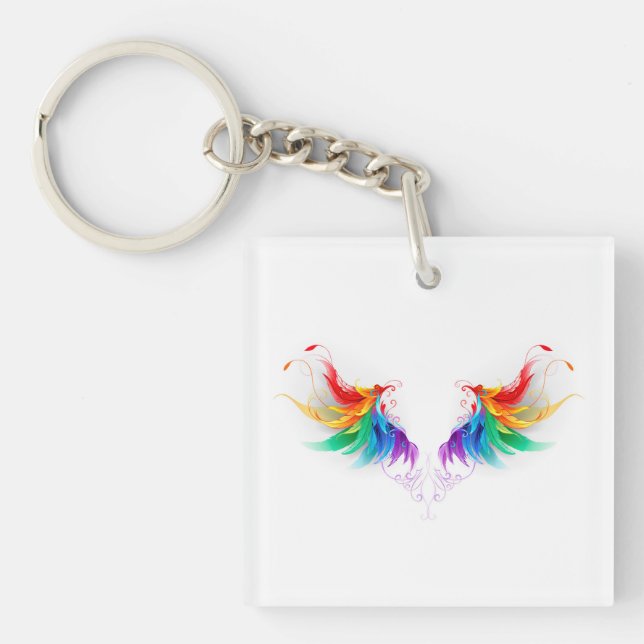 Fluffy Rainbow Wings Keychain (Front)