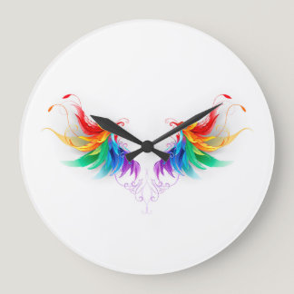 Fluffy Rainbow Wings Large Clock