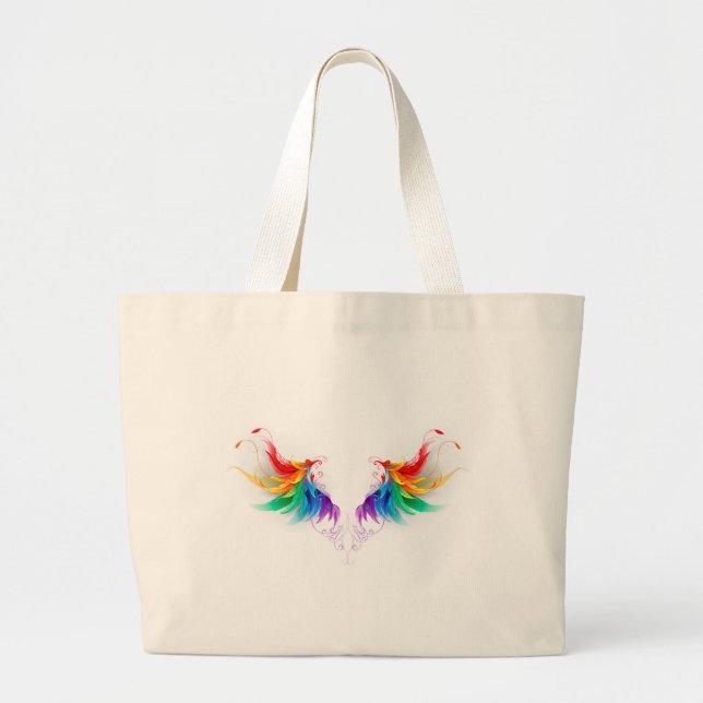 Fluffy Rainbow Wings Large Tote Bag (Front)