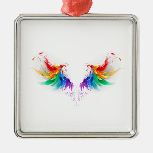 Fluffy Rainbow Wings Metal Ornament