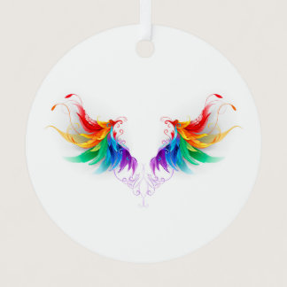 Fluffy Rainbow Wings Metal Ornament