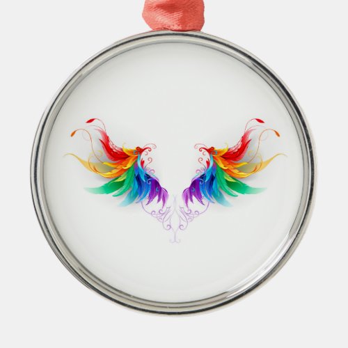 Fluffy Rainbow Wings Metal Ornament