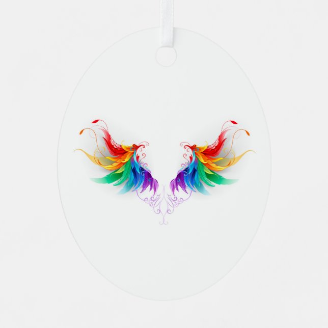 Fluffy Rainbow Wings Metal Ornament (Front)