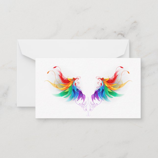 Fluffy Rainbow Wings Note Card (Front)