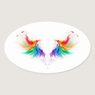 Fluffy Rainbow Wings Oval Sticker