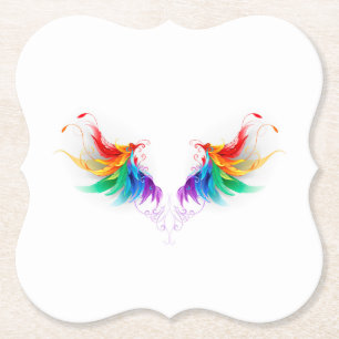 Fluffy Rainbow Wings Paper Coaster