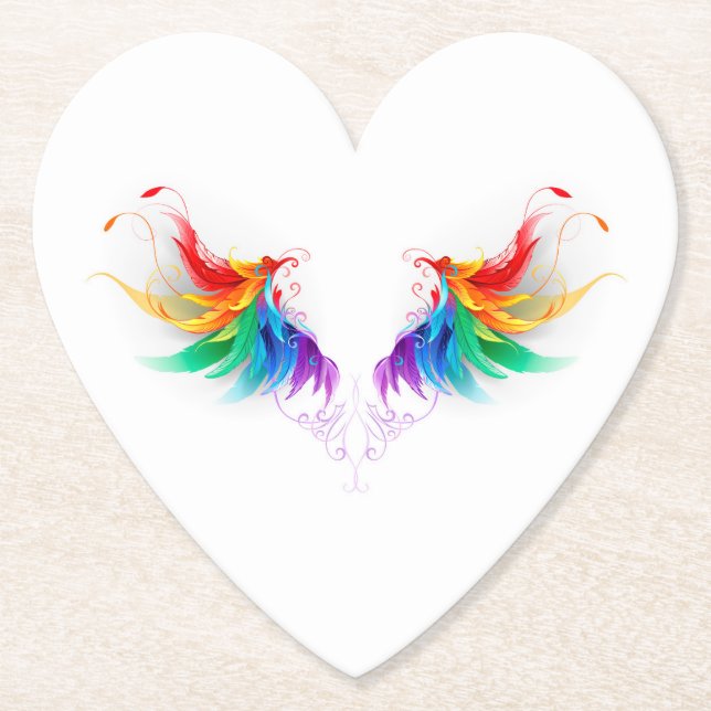 Fluffy Rainbow Wings Paper Coaster (Front)