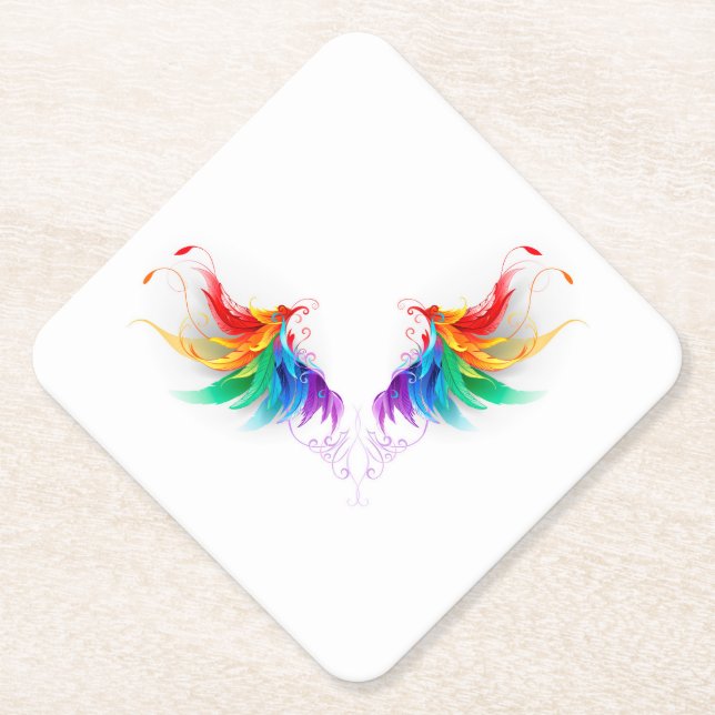 Fluffy Rainbow Wings Paper Coaster (Front)