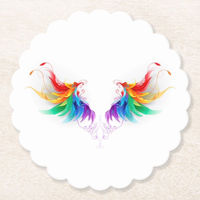 Fluffy Rainbow Wings Paper Coaster (Front)
