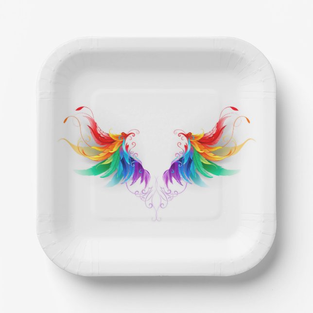 Fluffy Rainbow Wings Paper Plates (Front)