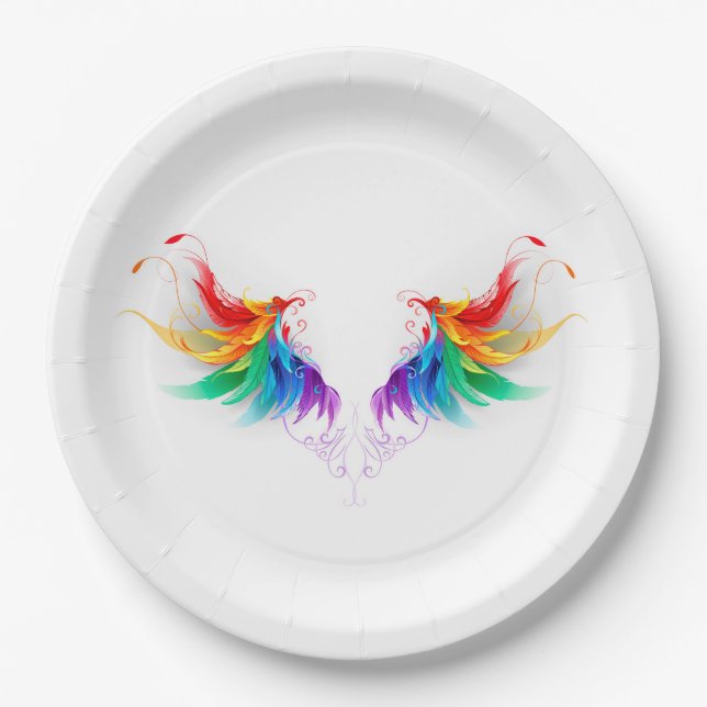 Fluffy Rainbow Wings Paper Plates (Front)