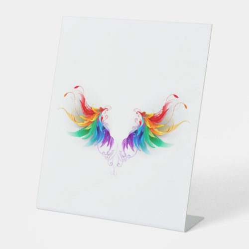 Fluffy Rainbow Wings Pedestal Sign