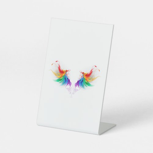 Fluffy Rainbow Wings Pedestal Sign