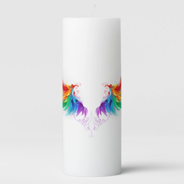 Fluffy Rainbow Wings Pillar Candle (Front)