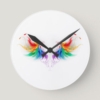 Fluffy Rainbow Wings Round Clock