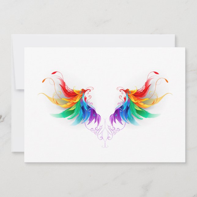 Fluffy Rainbow Wings Save The Date (Front)