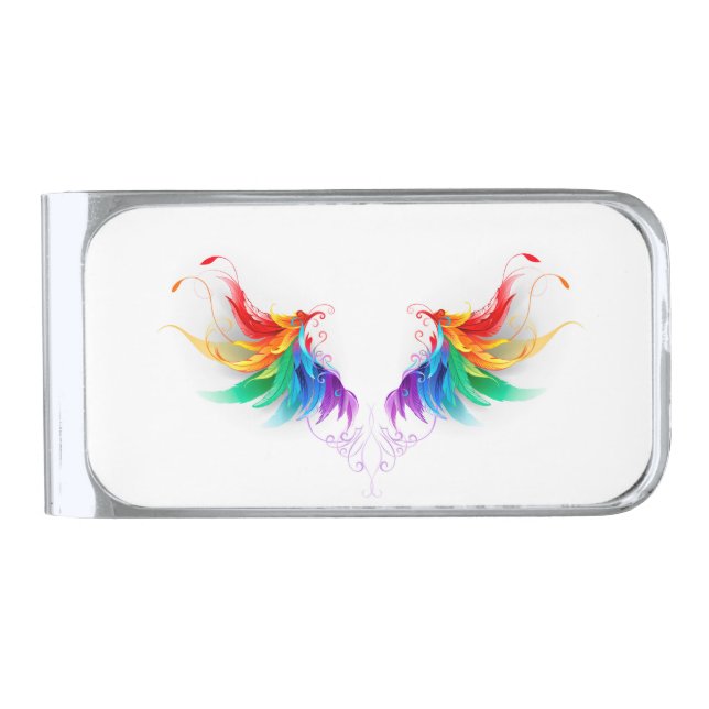 Fluffy Rainbow Wings Silver Finish Money Clip (Front)