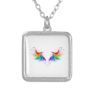 Fluffy Rainbow Wings Silver Plated Necklace