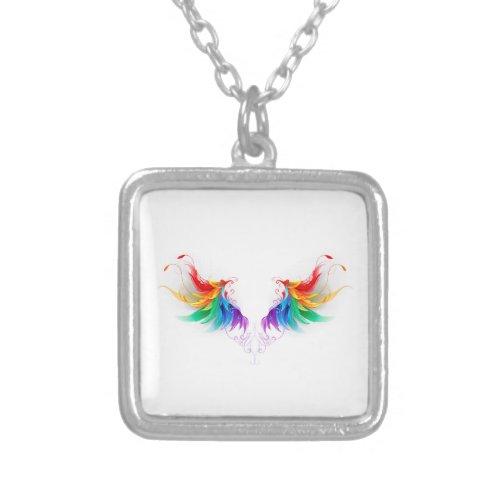 Fluffy Rainbow Wings Silver Plated Necklace