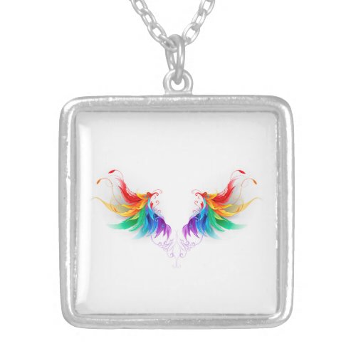 Fluffy Rainbow Wings Silver Plated Necklace