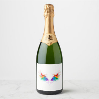 Fluffy Rainbow Wings Sparkling Wine Label