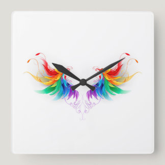 Fluffy Rainbow Wings Square Wall Clock