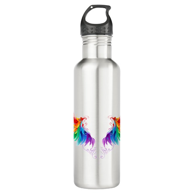 Fluffy Rainbow Wings Stainless Steel Water Bottle (Front)