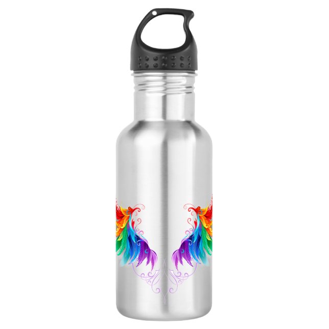 Fluffy Rainbow Wings Stainless Steel Water Bottle (Front)