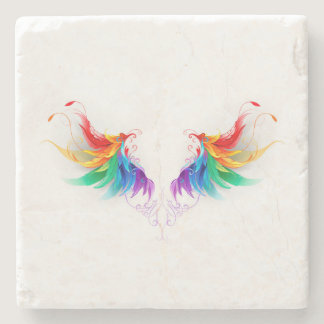 Fluffy Rainbow Wings Stone Coaster