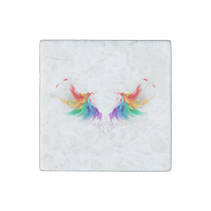 Fluffy Rainbow Wings Stone Magnet