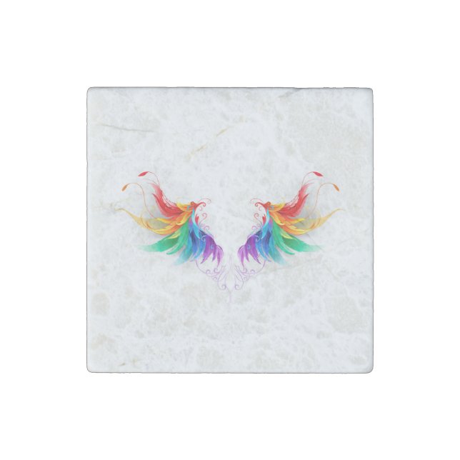 Fluffy Rainbow Wings Stone Magnet (Front)