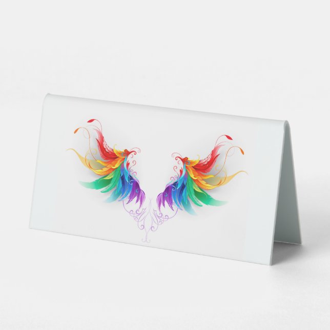 Fluffy Rainbow Wings Table Tent (Front)