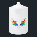 Fluffy Rainbow Wings Teapot<br><div class="desc">Fluffy rainbow wings on a white background.</div>