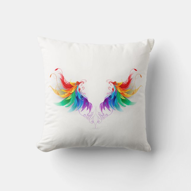Fluffy Rainbow Wings Throw Pillow (Front)