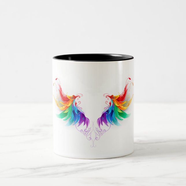 Fluffy Rainbow Wings Two-Tone Coffee Mug (Center)