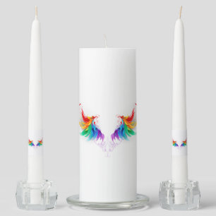 Fluffy Rainbow Wings Unity Candle Set