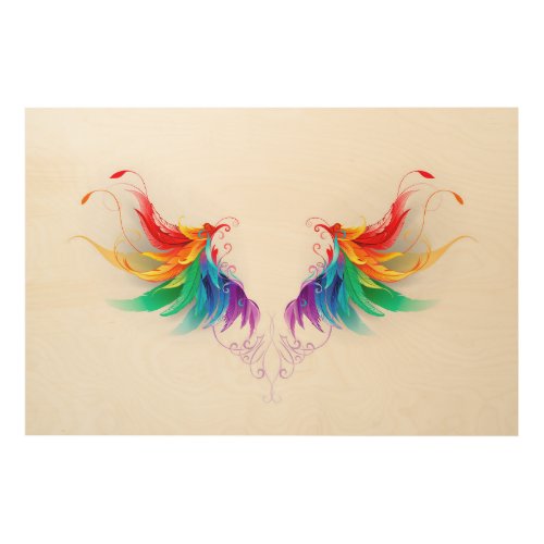 Fluffy Rainbow Wings Wood Wall Art